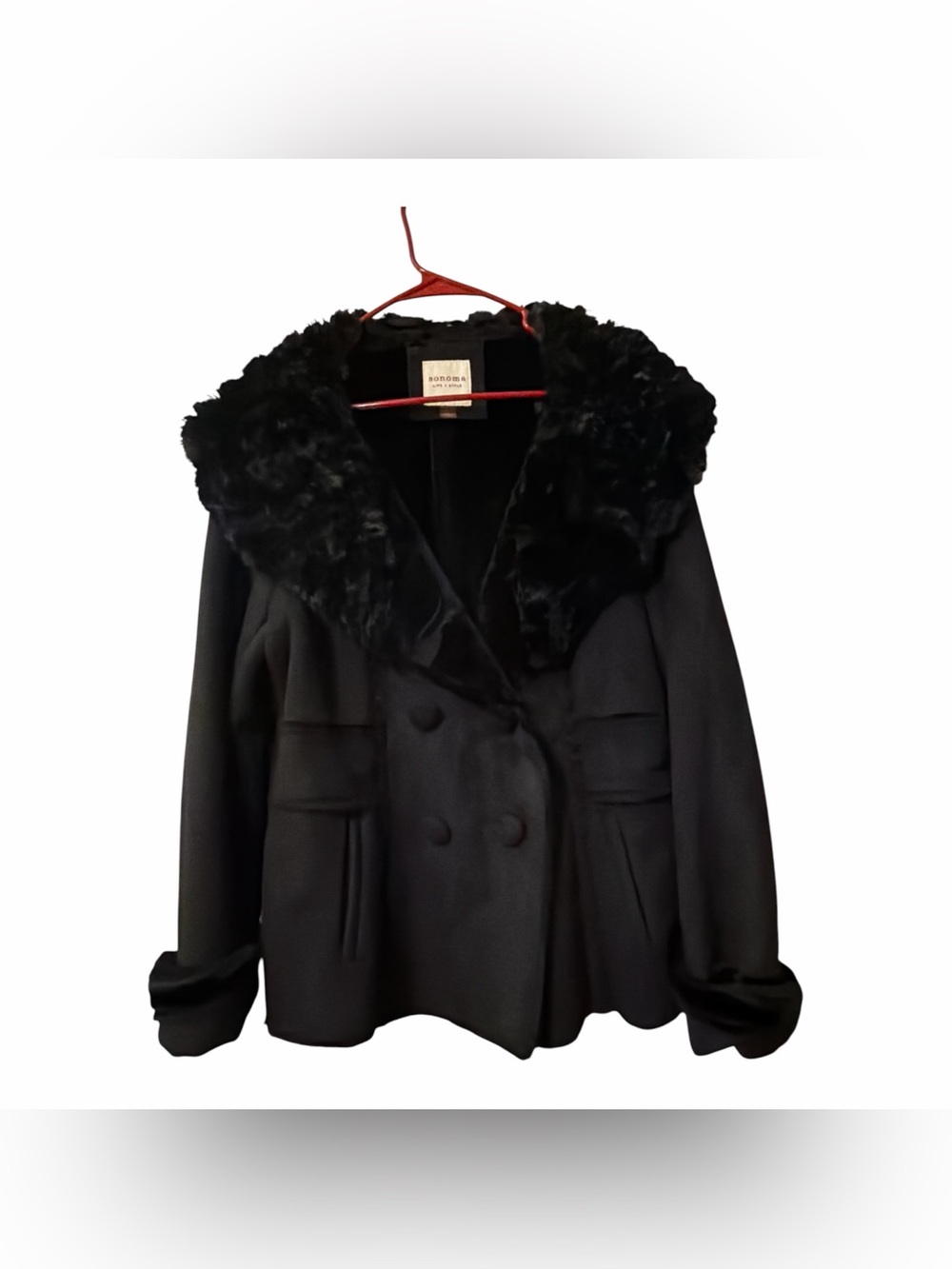 Sonoma Life + Style Faux Suede Shearling Double Breasted Jacket L